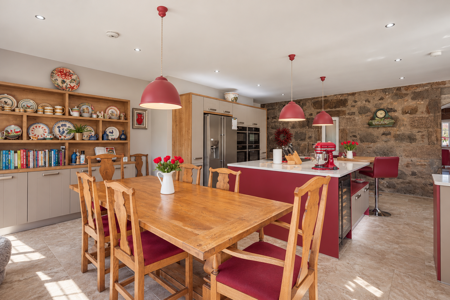 Raspberry and Taupe Kitchen Diner