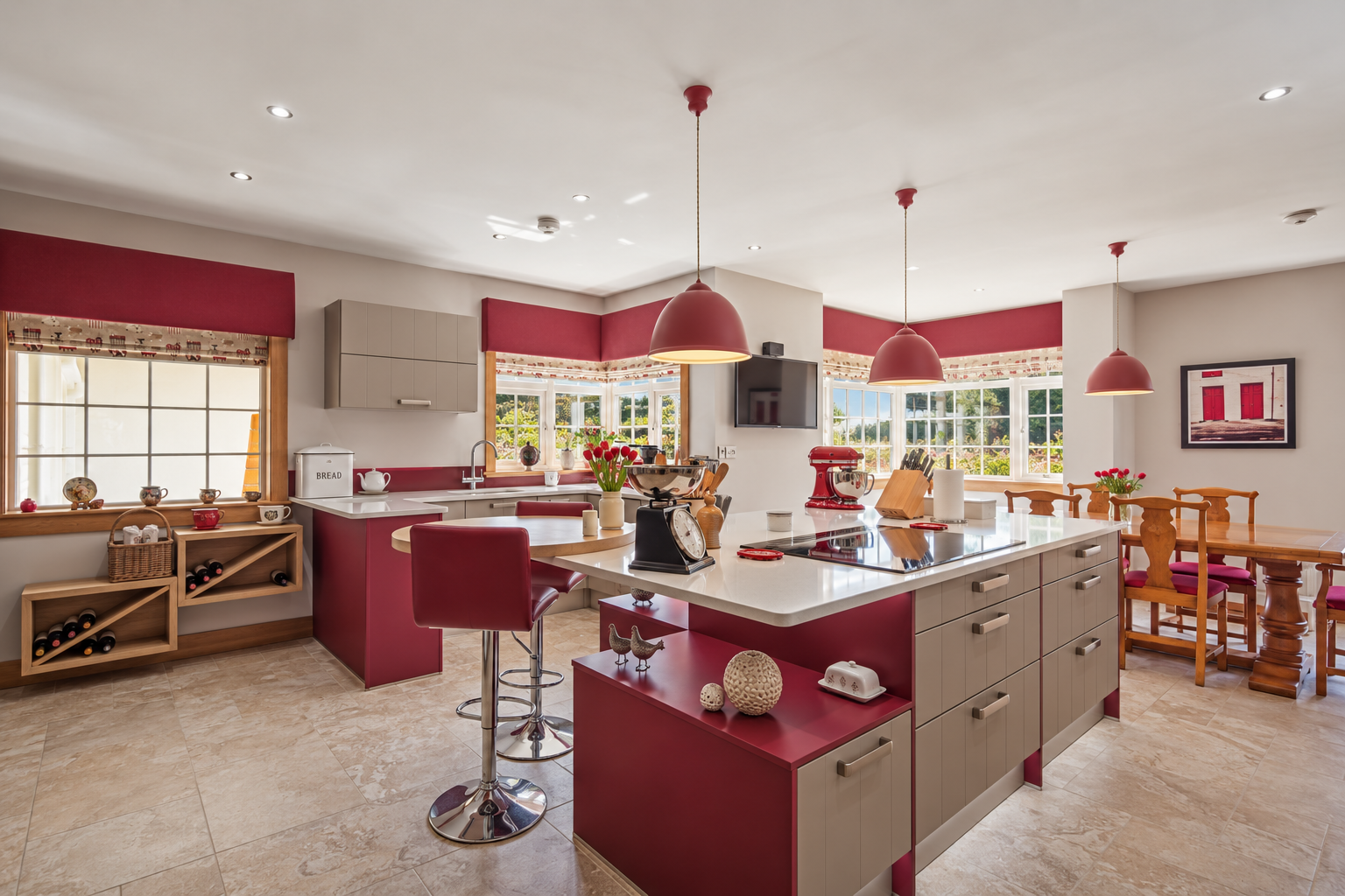 Raspberry and Taupe Modern Kitchen-Diner