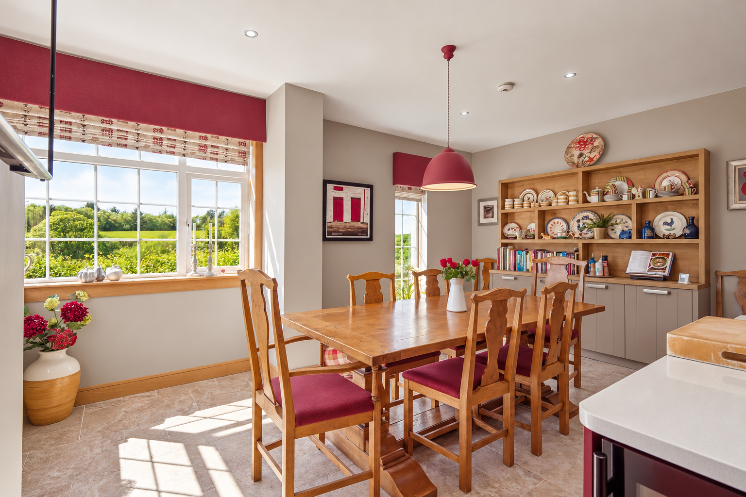 Sunlit Raspberry Country Kitchen Dining Room